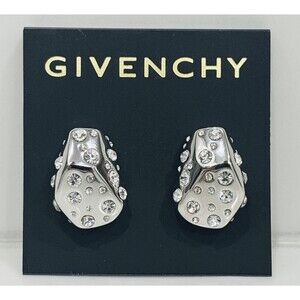 Givenchy Earrings Silver Tone Pave Nugget Stud Sculptural Statement NEW MSRP $98